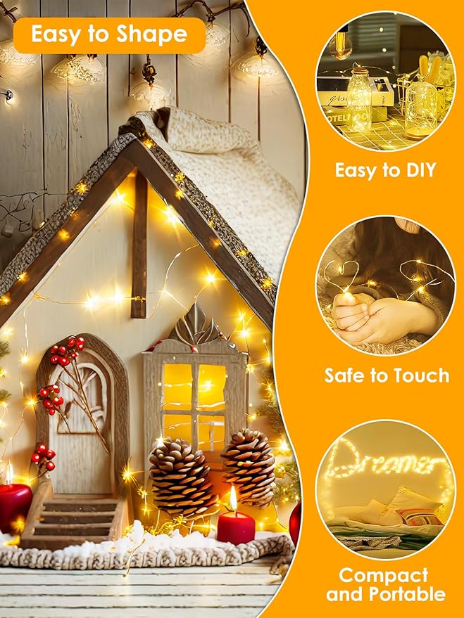 66Ft 200 LED Fairy Lights Plug in, Waterproof String Lights Outdoor & Indoor 8 Modes Christmas Light Bedroom Decor, Timer Twinkle Lights for Girl's Room Garden Party Christmas Decorations (Warm White)