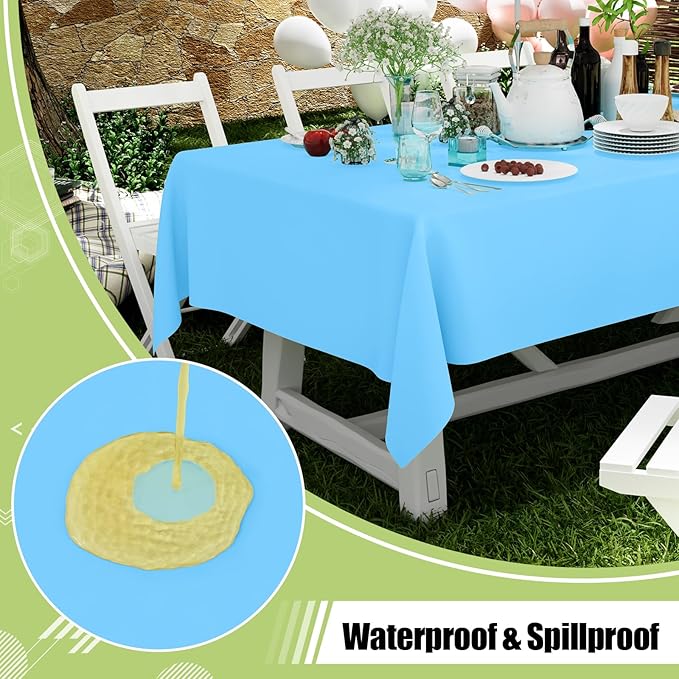 Smiry Disposable Table Cloth - 6 Pack, 54 x 108 Inch Waterproof Rectangle Tablecloths for Parties, Decorative Plastic Table Cover, Leakproof & Sturdy, Light Blue