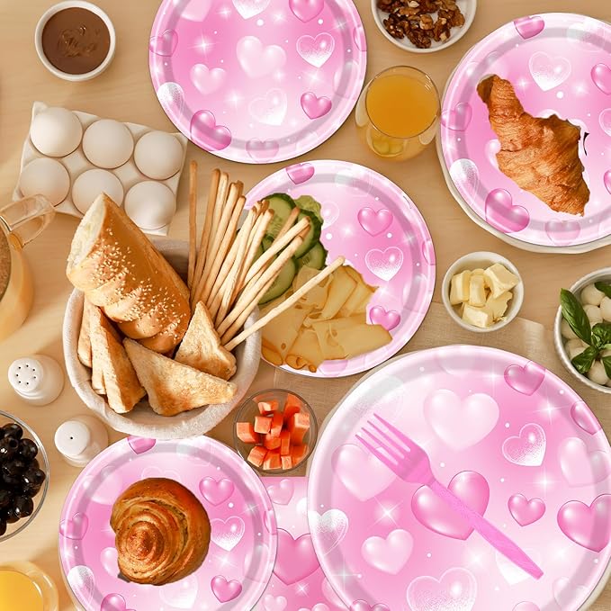 Rakuto 96PCS 2000s Party Decorations - Y2k Heart Disposable Paper Plates and Napkins Tableware Set Party Decoration Y2k 90s Forks Decor for Birthday Wedding Party Supplies, Serve 24
