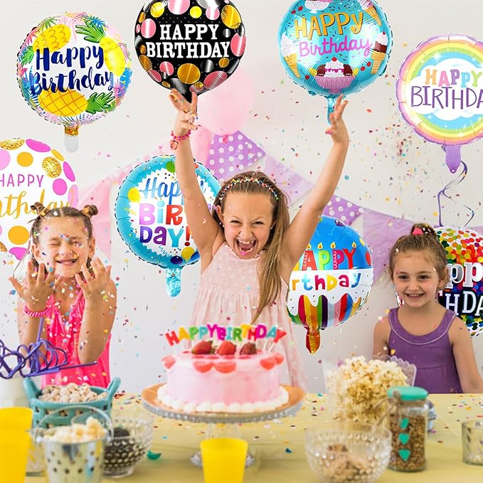 36PCS Happy Birthday Foil Balloons, 18" Round Helium Party Balloon Floating Inflatable Happy Birthday Balloons for Kids Birth Parties Baby Shower Decoration Supplies