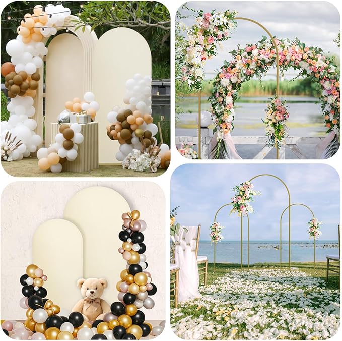 Arch Backdrop Stand and Cover Set, Metal Balloon Arch Backdrop 7.2ft, Gold Arched Stand Frame for Wedding, Parties,Birthday, Backdrop Decorations (Beige,7.2ft)