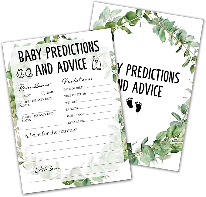 Greenery Eucalyptus Baby Shower Game Cards, Tropical Jungle Gender Reveal Party Supplies, Neutral Design for Boys Girls, 30 Set Gifts for New Parents (Green010)