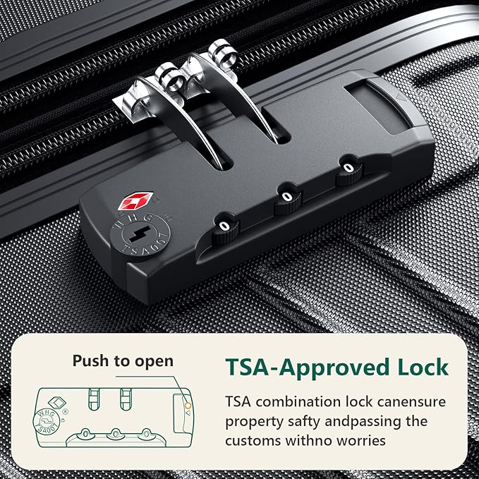 Luggage Sets 3 Piece, ABS Hardside Suitcase Set (20/24/28) with Spinner Wheels, TSA Security Lock, Airline-Approved Carry-On & Lightweight Large Checked Luggage for Business, Travel, Family Vacations