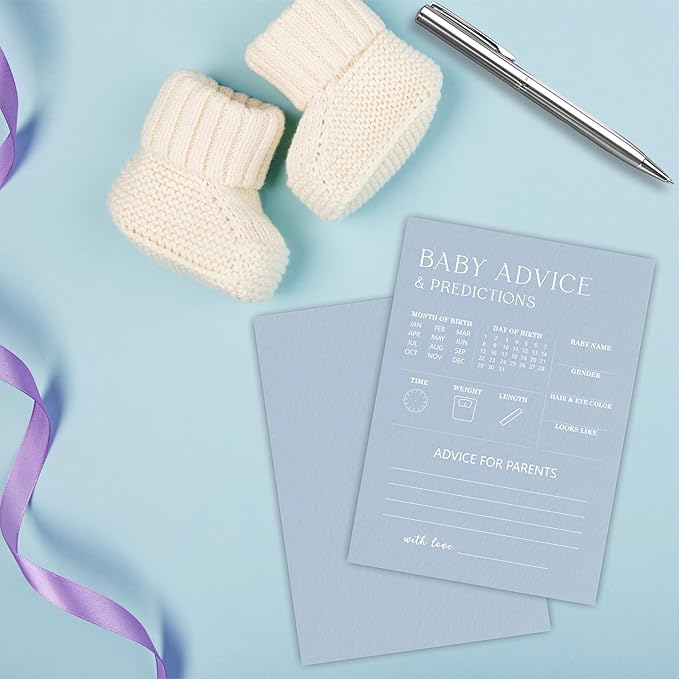 30 Minimalism Baby Shower Game Cards - Mist Blue - Baby Prediction & Advice - Fill In Style Game Set, Party Favor, Gender Reveal, Baby Announcement - A02