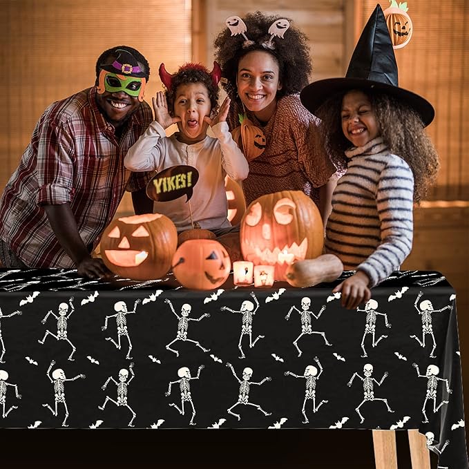 Iceyyyy 3 Packs Disposable Halloween Skeleton Tablecloth - 54" x 108" Plastic Waterproof Halloween Tablecover, Rectangular Halloweens Skeleton Table Cover for Ghost Themed Party Home Decor