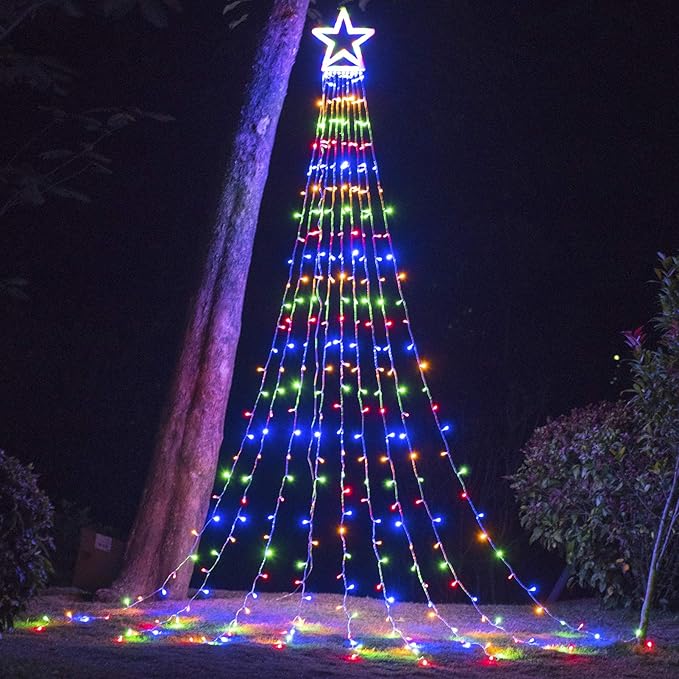 Christmas Decoration Star Lights, 320 LED 16.4Ft Outdoor Christmas Tree String Lights with Plastic Star Toppers [8 Modes& Waterproof] for Christmas New Year Holiday Birthday Decor (Multicolor)