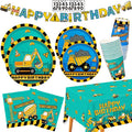 Construction Birthday Party Supplies Kit - Disposable Paper Plates, Napkins, Cups, Tablecloth, & Banner - Construction Theme Birthday Party Decorations, Serve 25