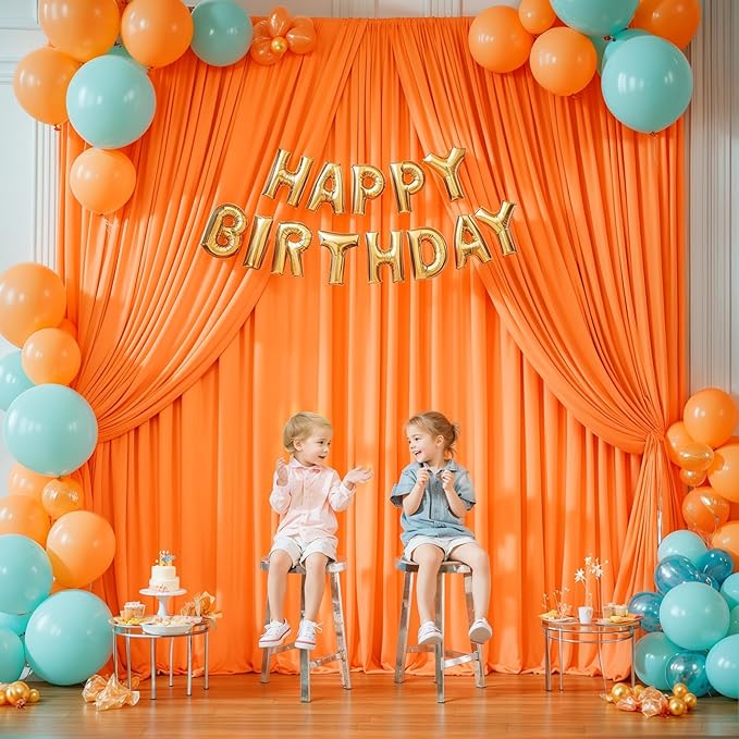 40x10FT Orange Backdrop Curtains for Wedding Parties, Wrinkle Free Polyester Photography Backdrop Drapes for Wedding Baby Shower Birthday Parties Stage Background Stand Decorations 4x10ft,10 Panels