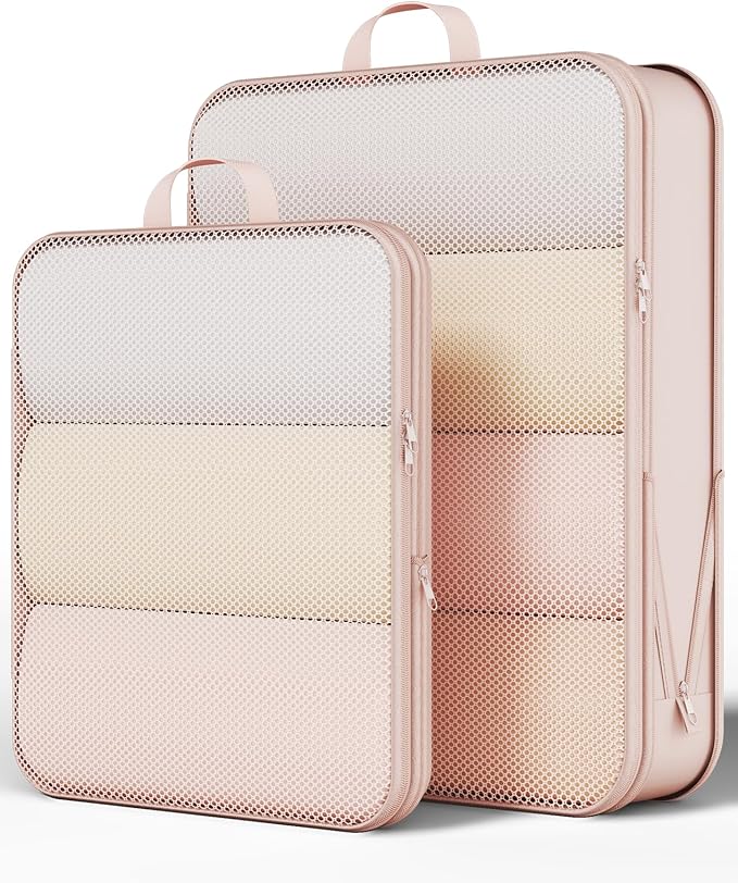 Veken 2/6/9/11 Set Compression Packing Cubes for Travel Essentials,Compressible Expandable Large Luggage Suitcase Organizer Bags for Clothing,Durable Space Saver Storage Bags(Beige)