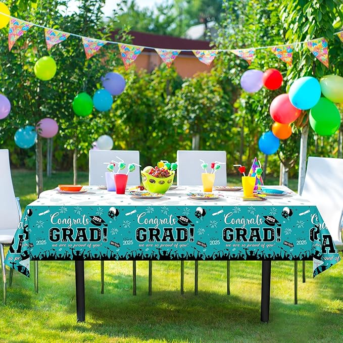 6 Pack Graduation Tablecloth Party Decorations, Class of 2026 Congrats Grad Plastic Tablecover Party Supplies, Teal Rectangle Graduation Table Decorations for College High School Party, 54 x 108 Inch