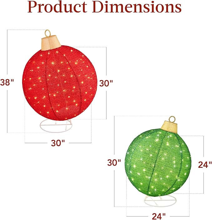 Best Choice Products 2pc Lighted Pop-Up Outdoor Christmas Ornament Set, Holiday Ball Decoration w/ 180 LED Lights, 8 Light Functions - Red/Green