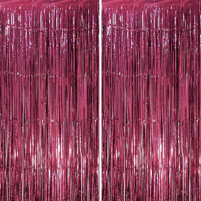 2 Pack Burgundy Foil Fringe Backdrop Curtains, Tinsel Streamers Party Decorations, Fringe Backdrop, Door Shimmer for Retro Theme Party