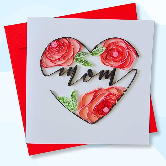 Quilling Cards, handmade card, quilled cards with Handmade Art for all occasions: quilling birthday card for women, Birthday card, mother... colorful heart design (Mom)