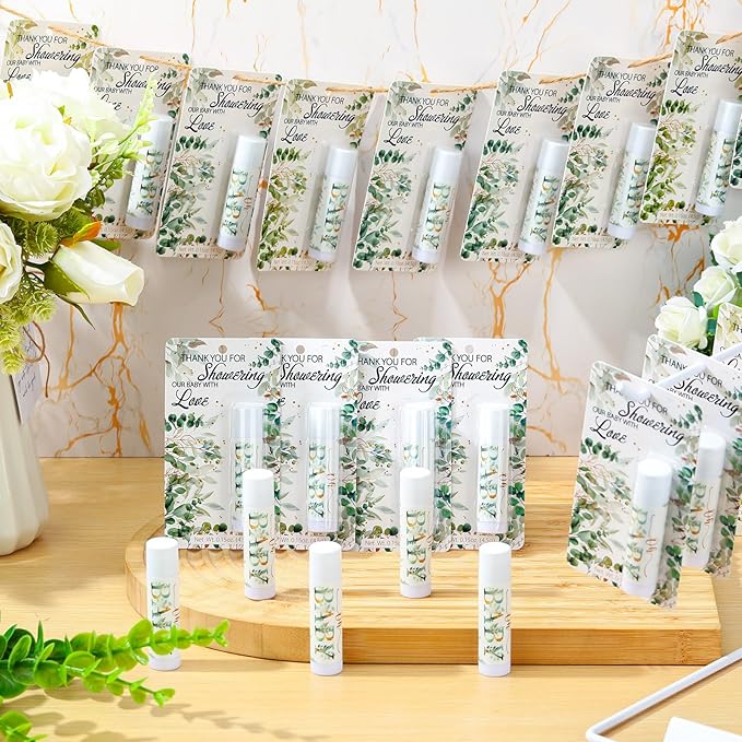 30 Pack Sage Green Baby Shower Games Prizes Party Gifts Bulk Lip Balms Favors for Winners Adults Guests Gender Reveal Favors Decorations Baby Shower Souvenirs Gift Bags Stuffers