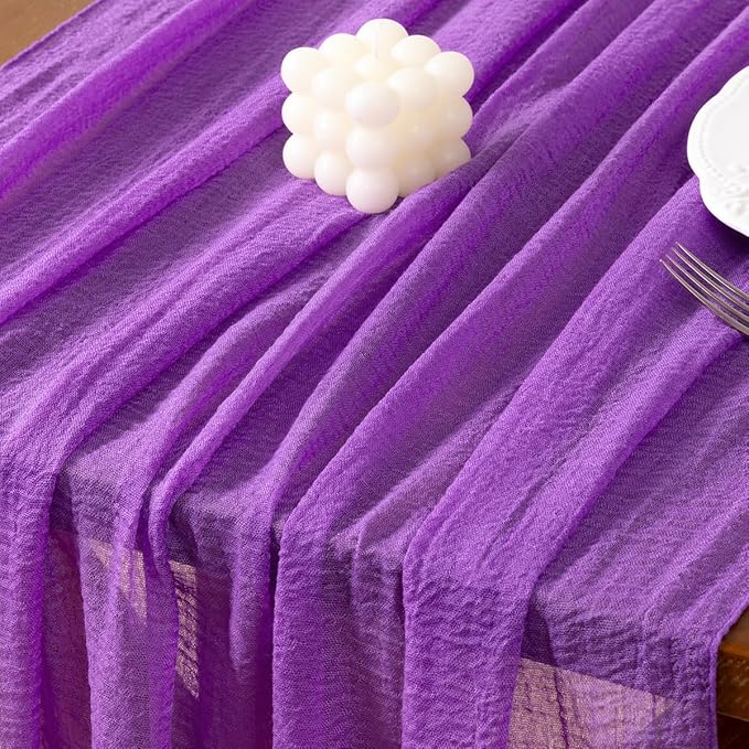 Socomi 3pcs Purple Easter Spring Cheesecloth Table Runner Gauze 120 Inch Rustic Boho Cheese Cloth Runner for Wedding Party Baby Bridal Shower Centerpiece Decoration Holiday Home Decorations