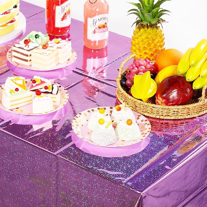 1 Pack Iridescent Light Purple Plastic Tablecloths Shiny Disposable Laser Rectangle Table Covers Holographic Foil Tablecloth Iridescent Kpop Birthday Bridal Wedding Party Decoration, 54 x 108 Inch
