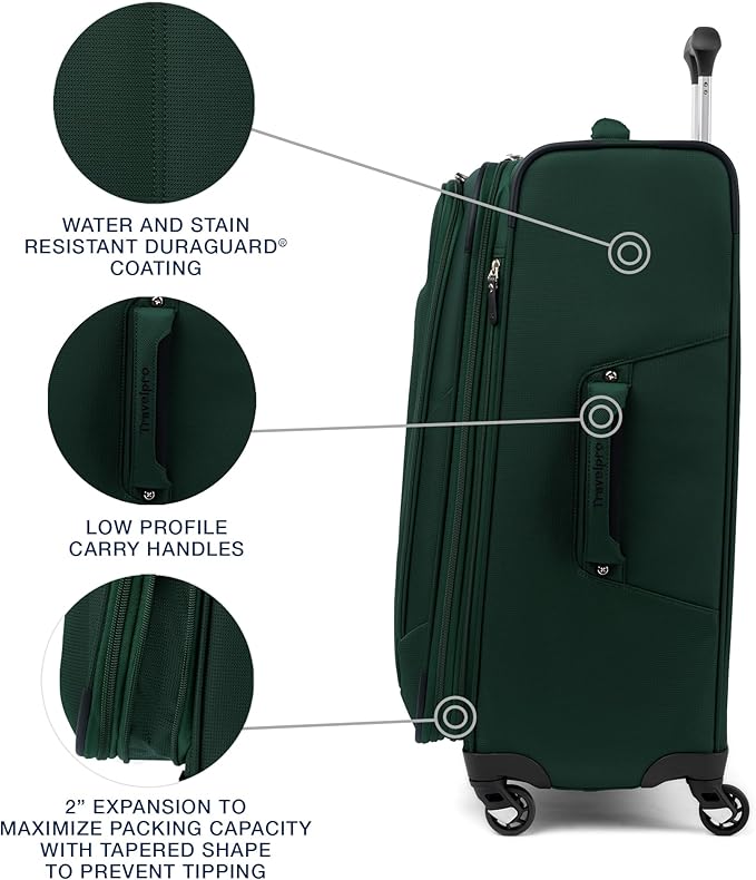 Travelpro Maxlite 5 Softside Expandable Luggage with 4 Spinner Wheels, Lightweight Suitcase, Men and Women, Forest Green, Checked-Medium 25-Inch