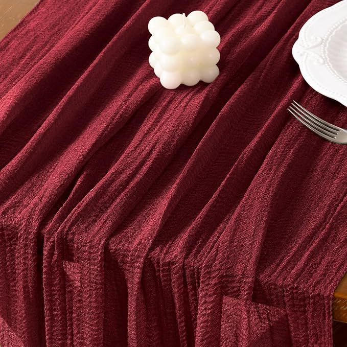 Socomi 6pcs Burgundy Gauze Cheesecloth Table Runner 120 Inch Rustic Boho Cheese Cloth Runner for Wedding Party Baby Bridal Shower Centerpiece Decoration Holiday Home Decorations