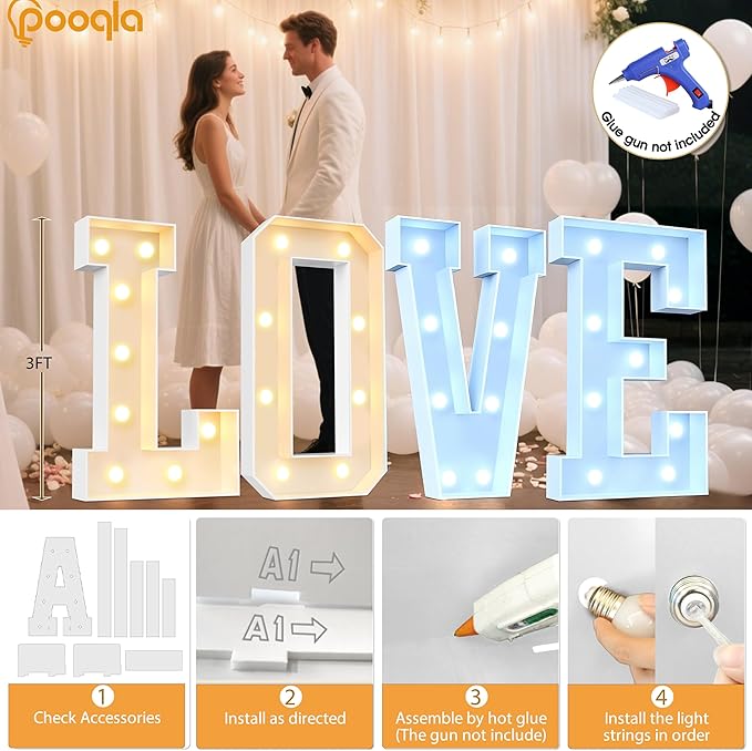 Pooqla 3FT Marquee Light Up Letters, Cool White and Warm White LED Big Mosaic Marquee Letters 3 Feet, Giant Letter Sign for Balloons Birthday Anniversary Wedding Party Decoration, Letter I
