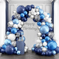 Blue White Silver Balloons Arch Kit, Navy Blue and White Balloons with Metallic Dark Light Blue Silver Conftti Balloons Garland for Graduation Birthday Party Bridal Shower Anniversary Decoration