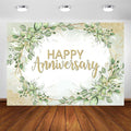 Avezano Happy Anniversary Backdrop - Sage Green Leaves Banner - Cheers to Marriage Wedding Party Decorations - Memorial Portrait Photo Booth Background (10x7ft)