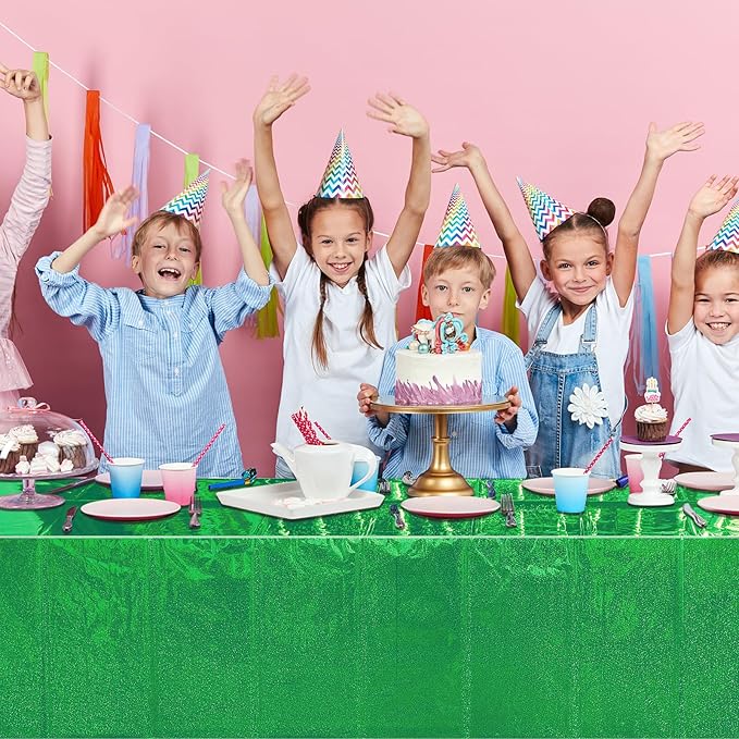 3 Pack Iridescent Green Plastic Tablecloths, Shiny Disposable Laser Rectangle Table Covers, Holographic Foil Tablecloth for St. Patrick's Day Birthday Christmas Witch Theme Party, 54x108Inch