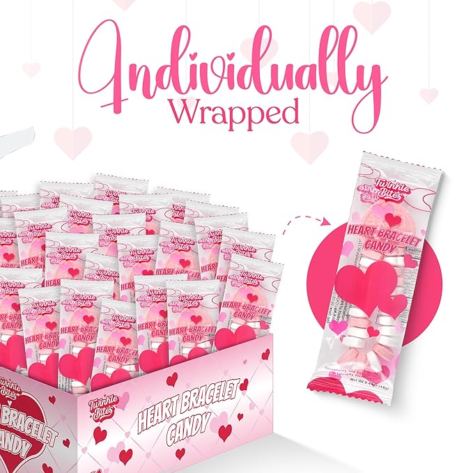30 Pack Valentines Day Bracelet Candy – Individually Wrapped Holiday Themed Love Heart Candies – Strawberry, Tutti Frutti Delicious Flavors – Bulk Valentine Candy's Great Use, For Kids, Party Favor, Classrooms Partys, Goodie Bags