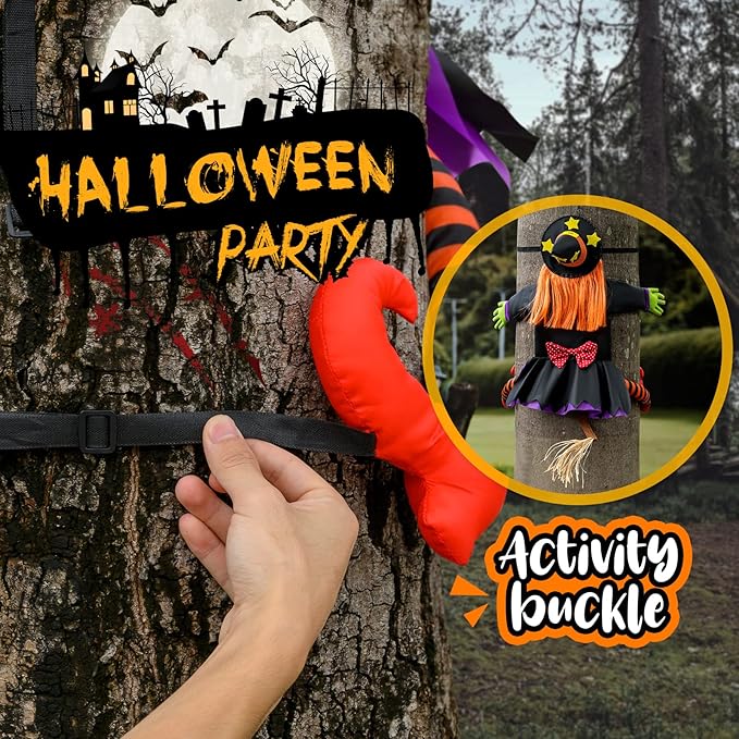 Halloween Decorations Outdoor Crashing Witch: 44'' Flying Crashed Witches Hanging into Tree - Halloween Decor for Yard Garden Porch