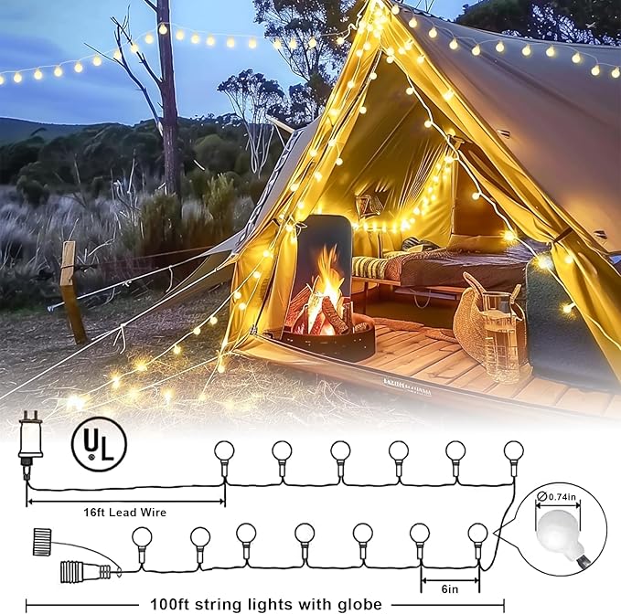 100ft Globe String Lights Indoor Outdoor Waterproof, 200 LED Christmas fairy Lights Plug in with Remote, Connectable Hanging Lights for Bedroom Classroom Camping Patio Wedding Garden Decor, Warm White