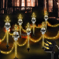 13 Set of Halloween Skull Garden Fence with Solar Light Graveyard Decor Light up Halloween Skull Lawn Stakes Pathway Decor with Connecting Chain for Outdoor Holiday Yard Decoration