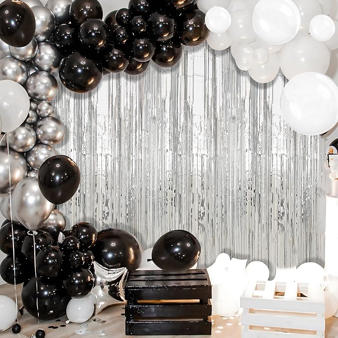 2 Pack Silver Foil Fringe Curtains Streamers Party Decorations 3.3 x 8.2 ft, Tinsel Curtain Fringe Backdrop for Parties, Silver Door Fringe Birthday Streamers, Photo Booth Backdrops, Party Decor