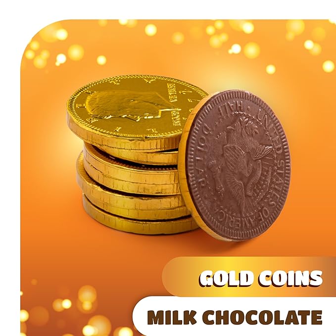 Chocolate Coins - 1 Pound Pack - 80 Count - Chocolate Gold Coins Candies for Goodie Bags, Gifting, and Party Favors - Individually Wrapped Gold Candy Treats