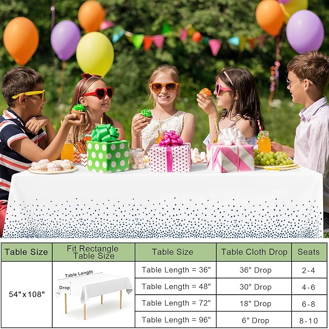 misaya 10 Packs Dot Disposable Table Cloth, 54 x 108 Inch Waterproof Plastic Tablecloth, Rectangle Navy Dots in White Table Covers for Easter, Picnic, Birthday, Party
