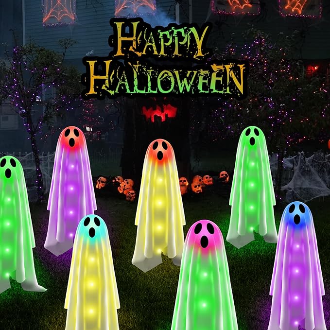 6PACKS Halloween Ghost Decorations Outdoor,Spooky Cloth Ghosts Decor for Halloween Scary Party Gifts,Solar Halloween Ghost Lights for Yard/Lawn/Patio/Holiday/Porch Decor