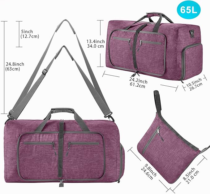 Vomgomfom 65L/85L/115L Foldable Travel Duffle Bag, Lightweight Checked Luggage with Shoe Compartment, Water-Resistant Weekender Overnight Bag for Men & Women