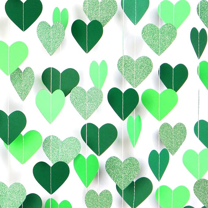Green Party-Decorations Heart Paper-Garland Streamers-Banner - 52Ft St Patricks Day Decorations, Spring Summer Birthday Wedding Engagement Baby Shower Hanging Decor Ouruola