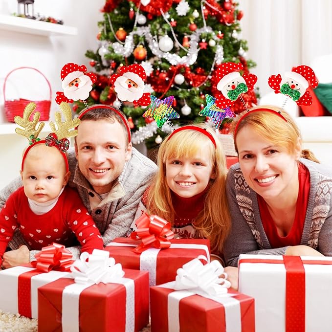 MGparty 12 Pieces Christmas Headbands Christmas Parties Favors Decoration Supplies Xmas Gifts Photo Booth Xmas Tree Snowman Reindeer Antlers Santa Hat