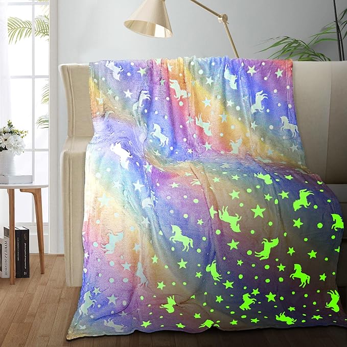 Unicorn Glow in The Dark Blankets for Kids, Soft Fleece Blankets for Girls/Toddler, Unicorns Gifts for Girls Age 3-12 50"x 60"