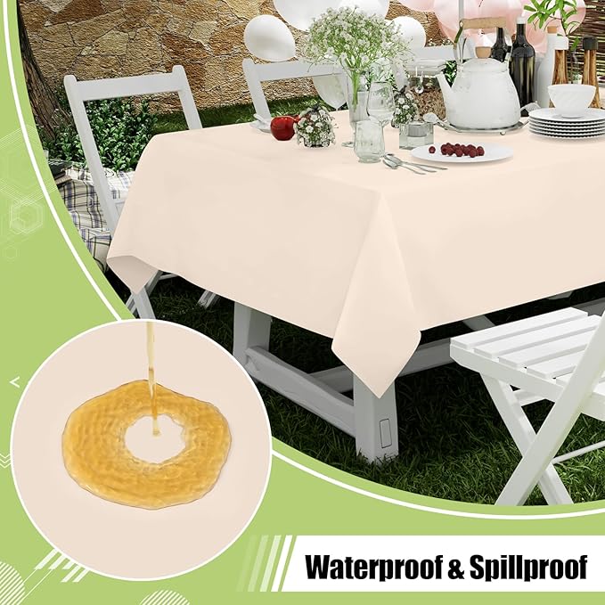 Smiry Disposable Table Cloth - 12 Pack, 54 x 108 Inch Waterproof Rectangle Tablecloths for Parties, Decorative Plastic Table Cover, Leakproof & Sturdy, Ivory