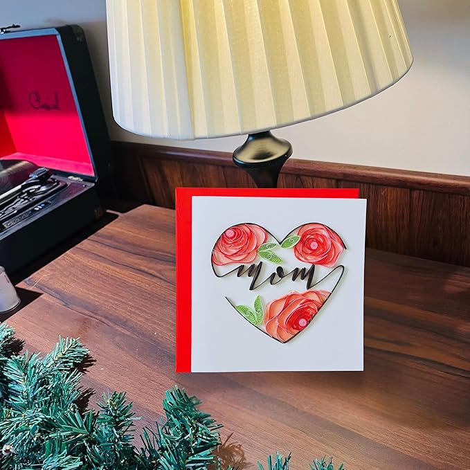 Quilling Cards, handmade card, quilled cards with Handmade Art for all occasions: quilling birthday card for women, Birthday card, mother... colorful heart design (Mom)