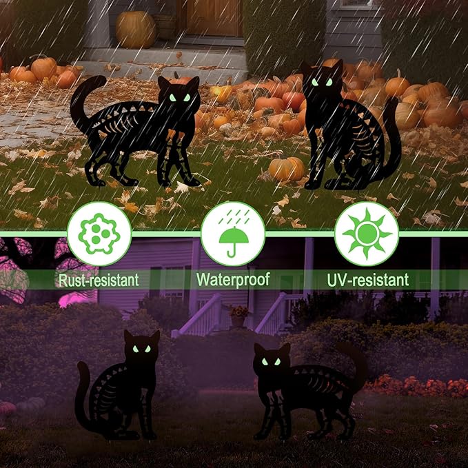 Halloween Decorations Outdoor,2 Pack Spooky Metal Black Cat Garden Stake,Outdoor Halloween Decorations