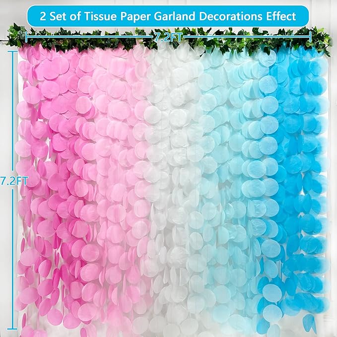 205 Ft Gender Reveal Party Decorations Ombre Pink and Blue Big Circle Dot Backdrop Garland Tissue Paper Polka Dot Hanging Curtain Streamer for He or She Boy or Girl Baby Shower Birthday Party Supplies