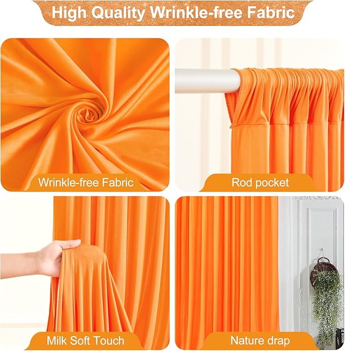 40x10FT Orange Backdrop Curtains for Wedding Parties, Wrinkle Free Polyester Photography Backdrop Drapes for Wedding Baby Shower Birthday Parties Stage Background Stand Decorations 4x10ft,10 Panels