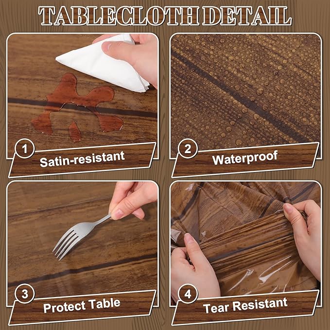 3 Pack Wood Grain Plastic Tablecloth, 54 X 108Inch Rustic Wood Table Covers for Rectangle Table Disposable Vintage Farmhouse Tablecloths for Cowboy Western Barn Birthday Baby Shower Party Supplies