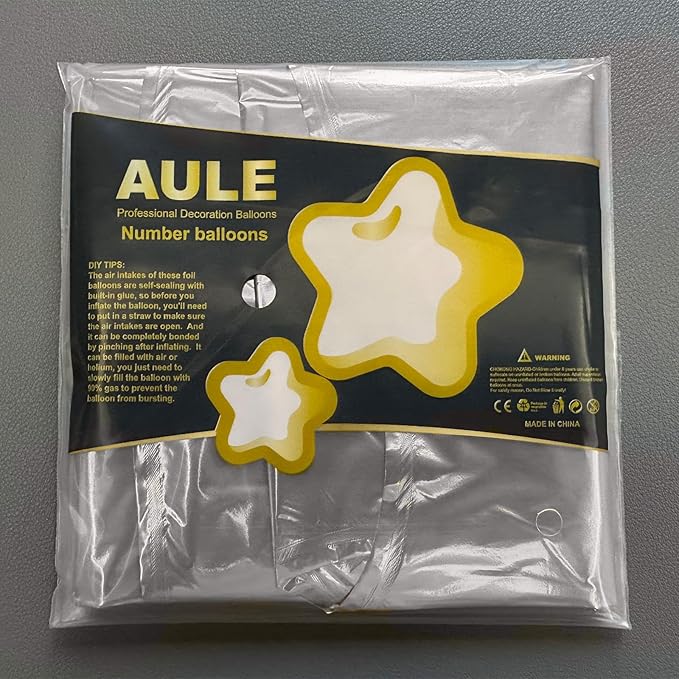 AULE 40 Inch Jumbo Silver Foil Mylar Number Balloons for Men Women 60th Birthday Party Decorations 60 Years Old Anniversary Party Supplies