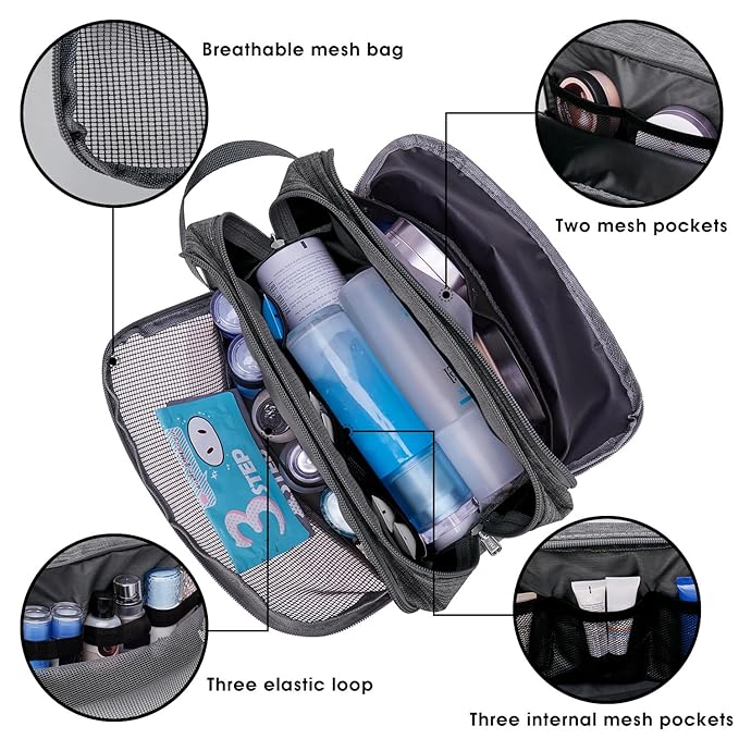 Toiletry Bag for Men Hanging Dopp Kit Water Resistant Shaving Bag Small Toiletry Bag for Traveling (Denim Grey)