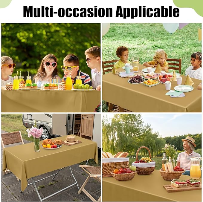 Smiry Disposable Table Cloth - 12 Pack, 54 x 108 Inch Waterproof Rectangle Tablecloths for Parties, Decorative Plastic Table Cover, Leakproof & Sturdy, Gold