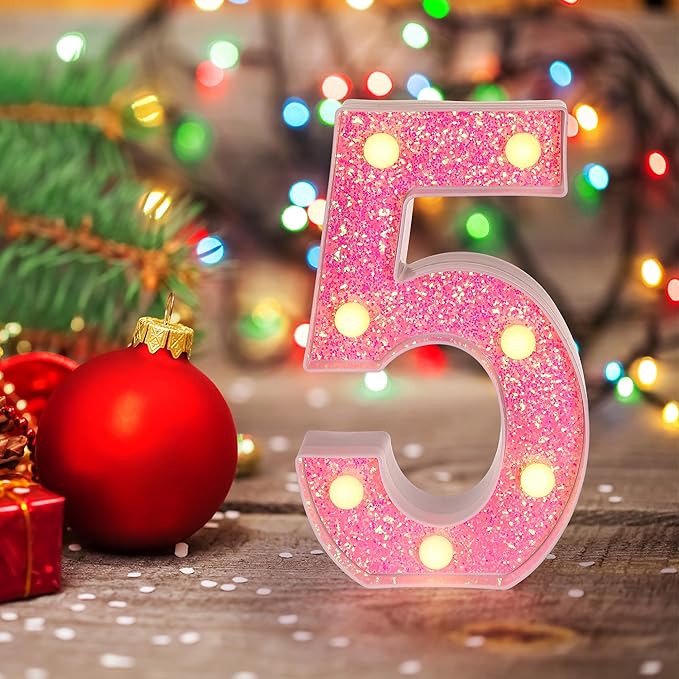 Foaky Pink Light up Letters，Pink Party Decorations,Girls Room Decor,Glitter Marquee Numbers,Alphabet Letter Sign for Night Light Birthday Party Girls Gifts, Home Bar Decoration (4)