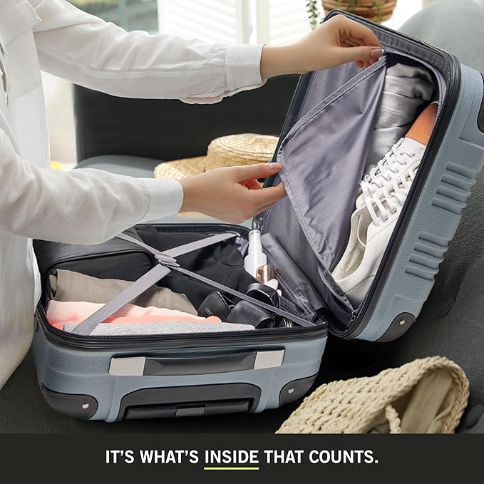 Kenneth Cole REACTION Out of Bounds Lightweight Hardshell 4-Wheel Spinner Luggage, Granite Blue, 3-Piece Set (20", 24", & 28")