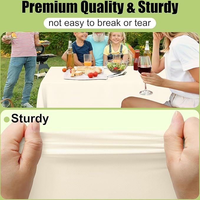 Smiry Disposable Table Cloth - 6 Pack, 54 x 156 Inch Waterproof Rectangle Tablecloths for Parties, Decorative Plastic Table Cover, Leakproof & Sturdy, Beige